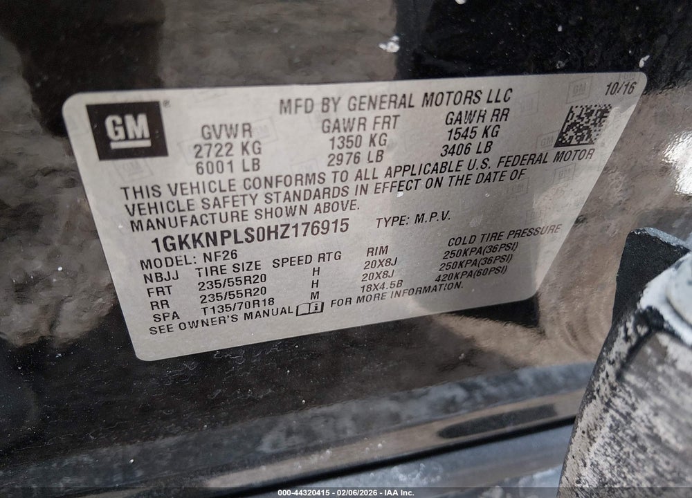 2017 GMC ACADIA DENALI VIN: 1GKKNPLS0HZ176915