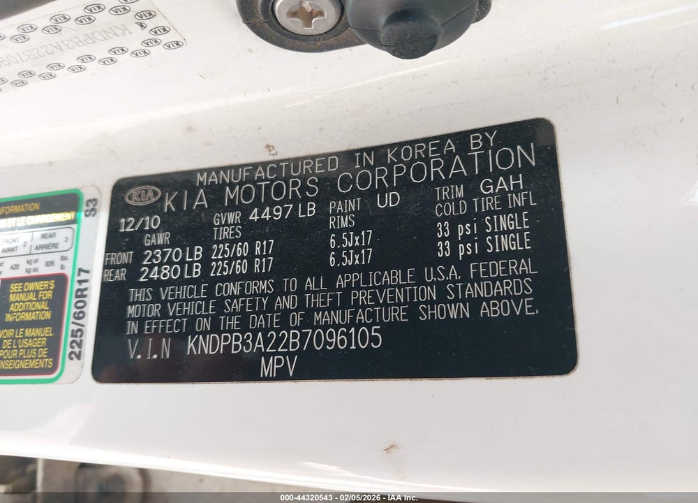 2011 KIA SPORTAGE LX VIN: KNDPB3A22B7096105