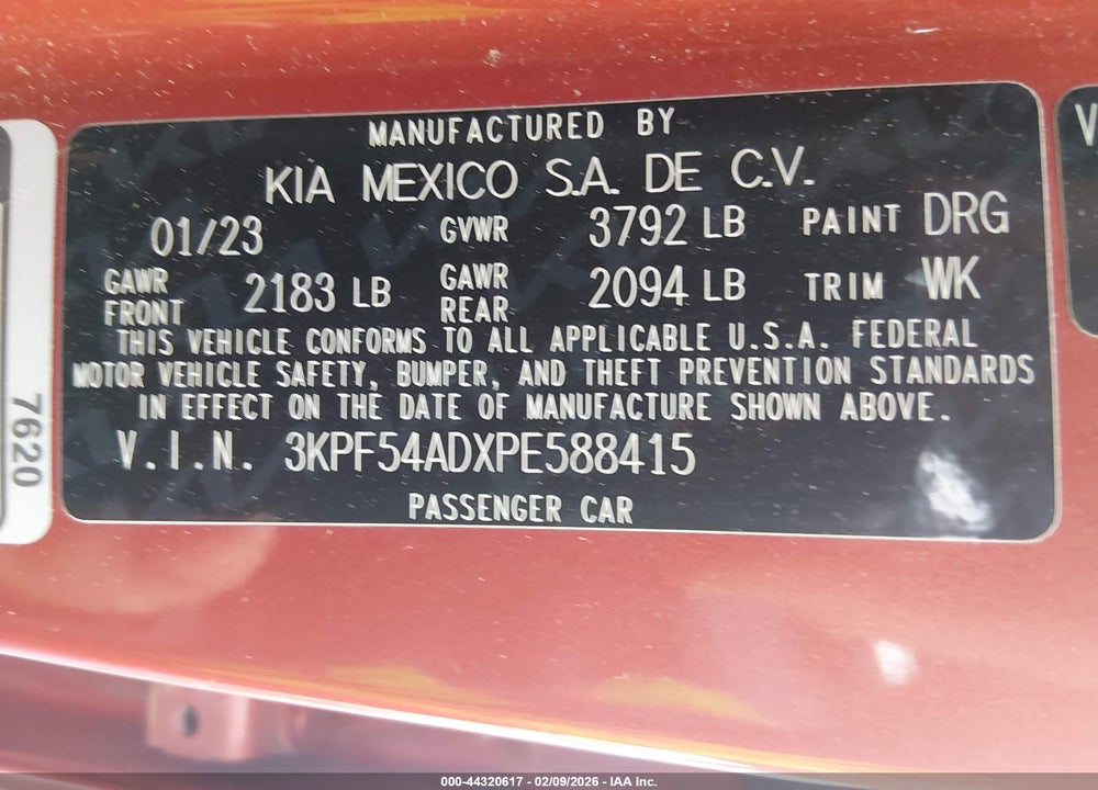 2023 KIA FORTE GT-LINE VIN: 3KPF54ADXPE588415