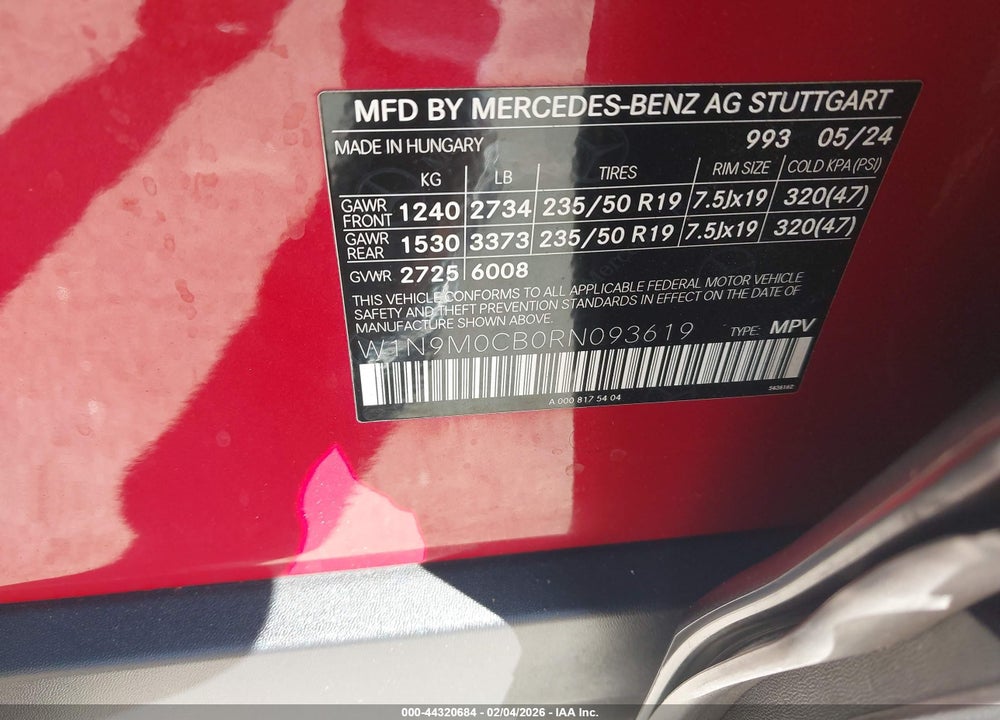 2024 MERCEDES-BENZ EQB 250 SUV VIN: W1N9M0CB0RN093619