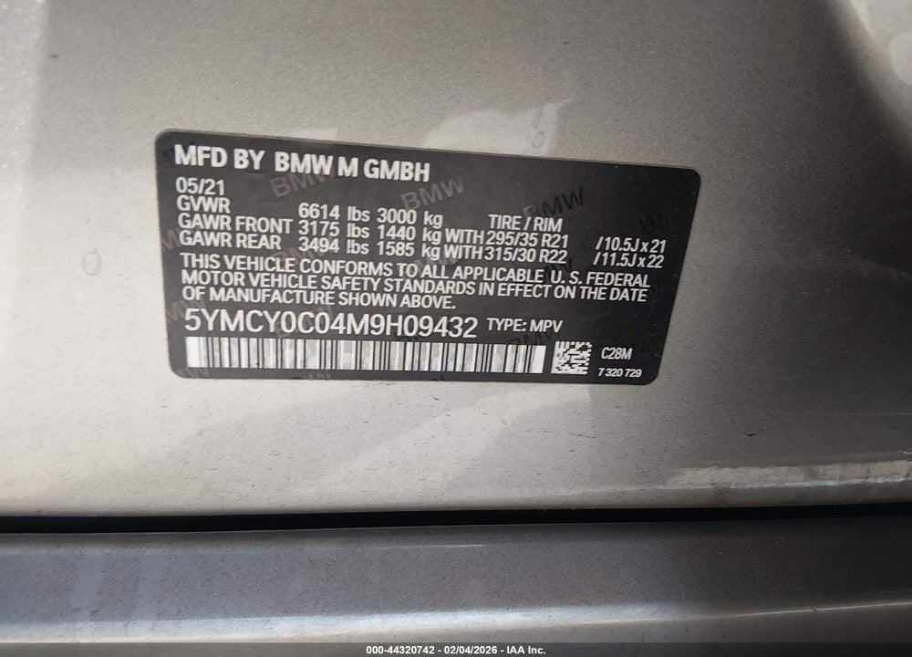 2021 BMW X6 M VIN: 5YMCY0C04M9H09432