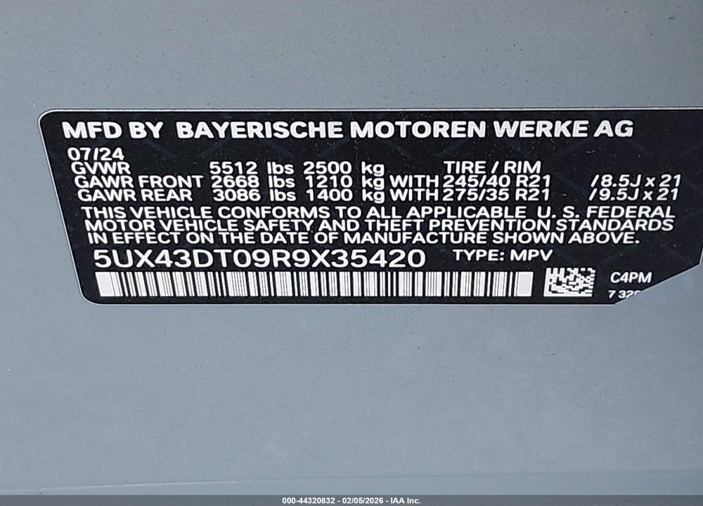 2024 BMW X4 M40I VIN: 5UX43DT09R9X35420