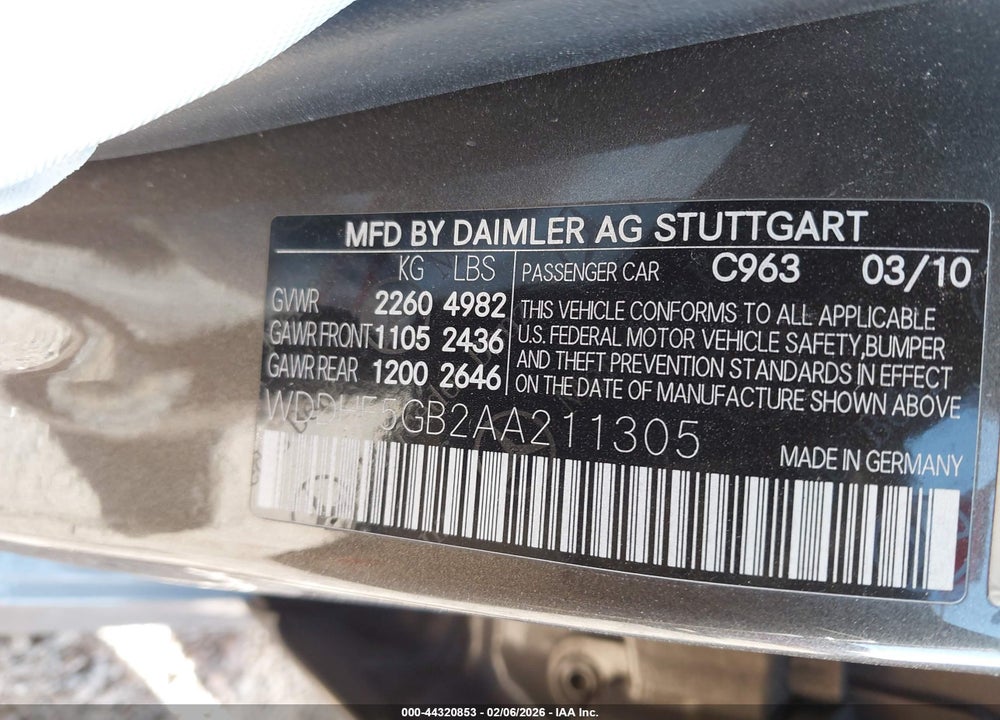 2010 MERCEDES-BENZ E 350 VIN: WDDHF5GB2AA211305