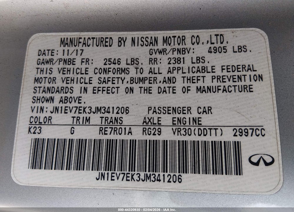 2018 INFINITI Q60 3.0T LUXE VIN: JN1EV7EK3JM341206
