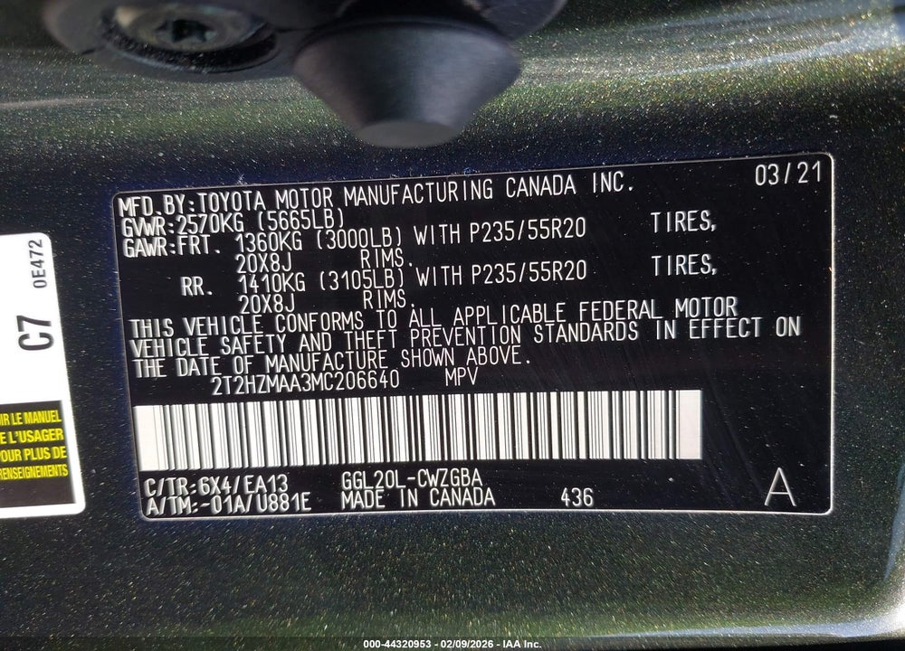 2021 LEXUS RX 350 VIN: 2T2HZMAA3MC206640