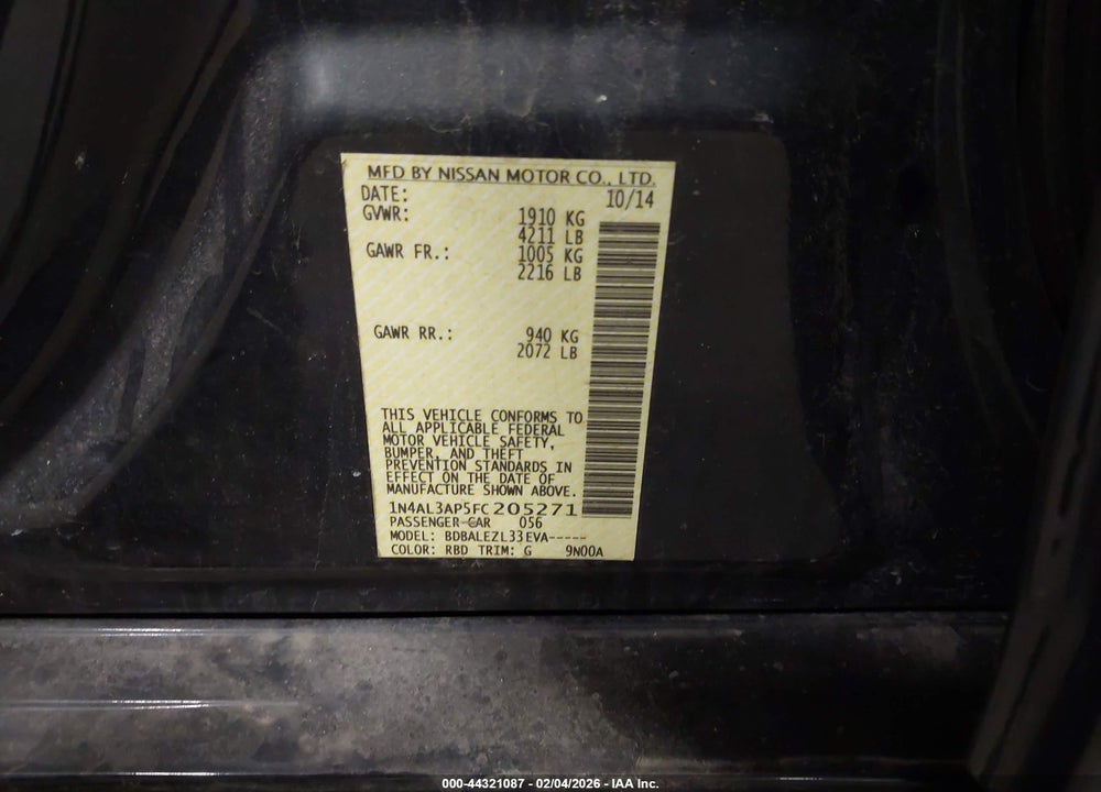2015 NISSAN ALTIMA 2.5 S VIN: 1N4AL3AP5FC205271