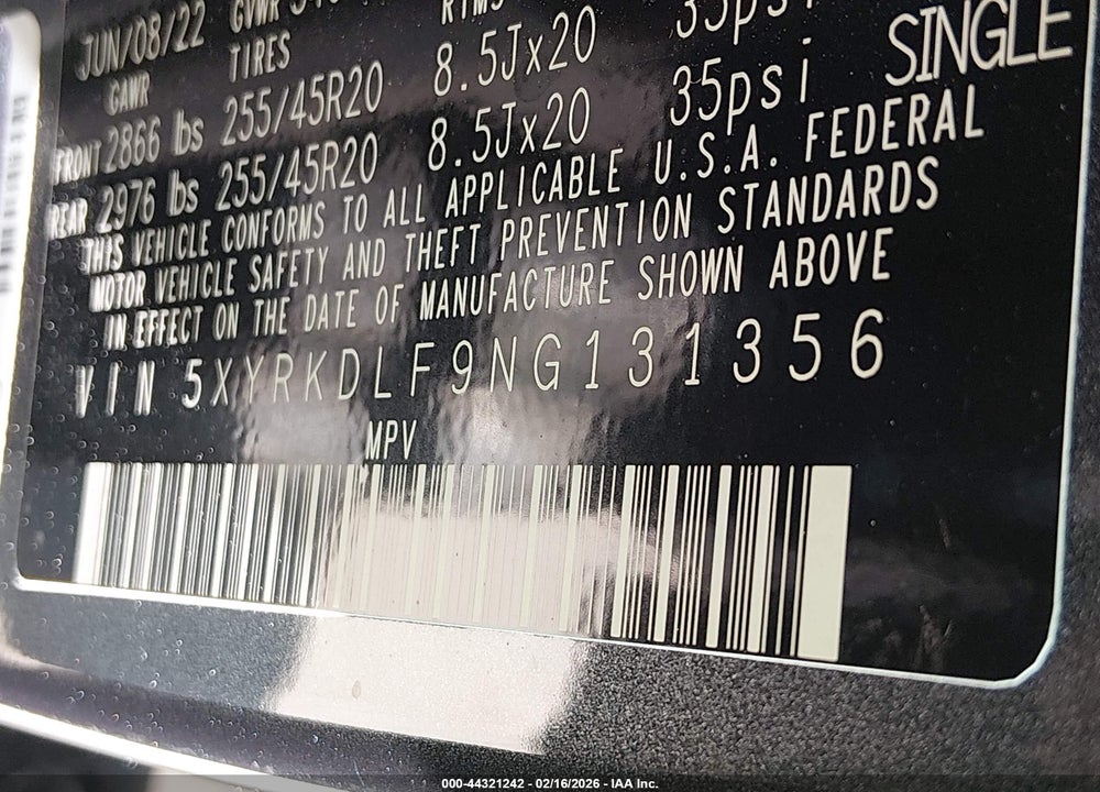 2022 KIA SORENTO SX VIN: 5XYRKDLF9NG131356