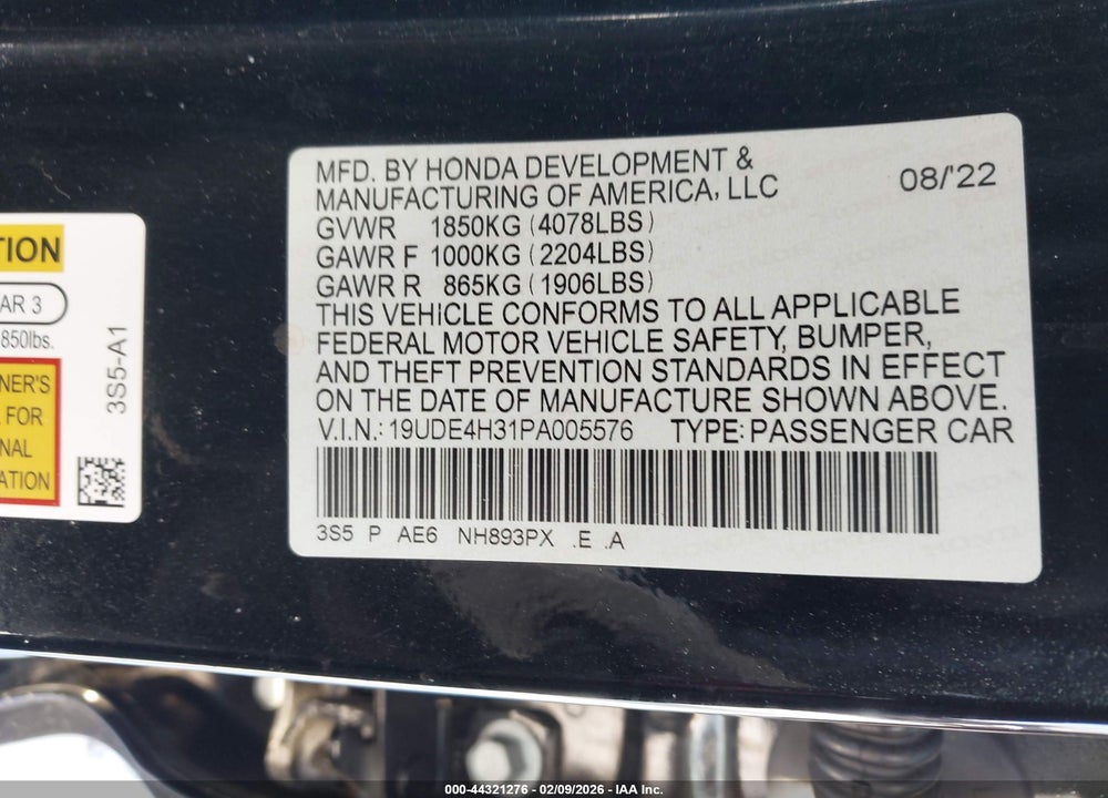 2023 ACURA INTEGRA A-SPEC VIN: 19UDE4H31PA005576