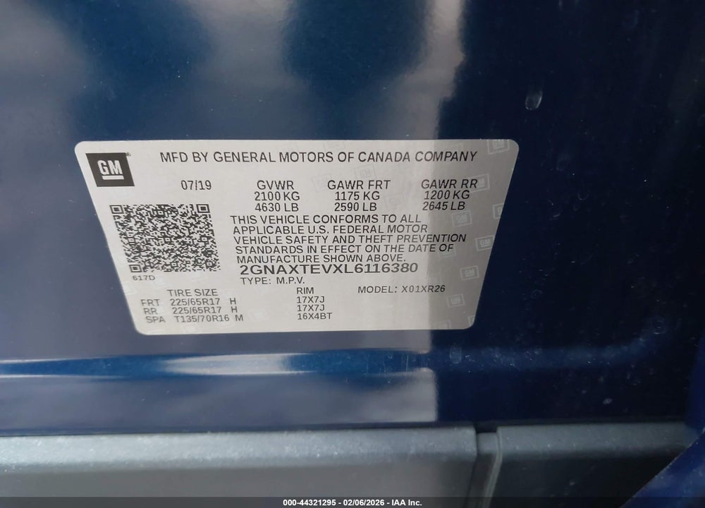 2020 CHEVROLET EQUINOX AWD 2FL VIN: 2GNAXTEVXL6116380