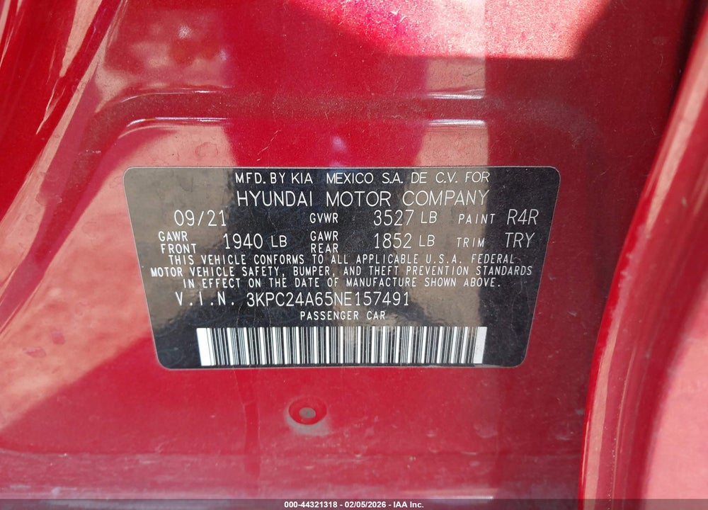 2022 HYUNDAI ACCENT SE VIN: 3KPC24A65NE157491
