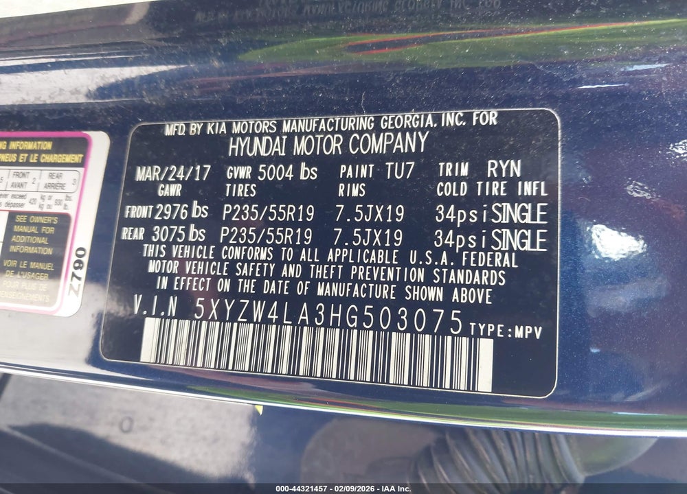 2017 HYUNDAI SANTA FE SPORT 2.0T ULTIMATE VIN: 5XYZW4LA3HG503075