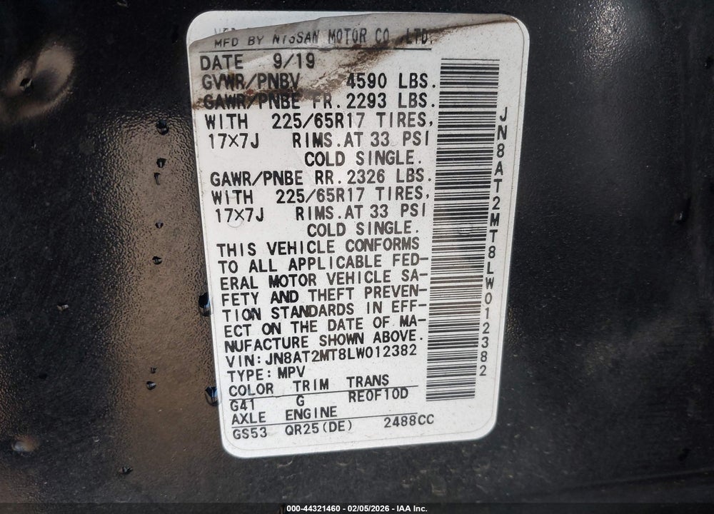 2020 NISSAN ROGUE S FWD VIN: JN8AT2MT8LW012382