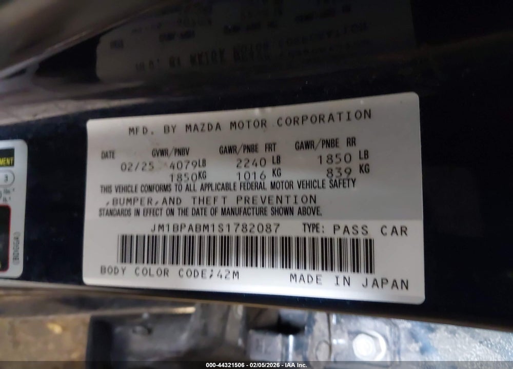 2025 MAZDA 3 2.5 S SELECT SPORT VIN: JM1BPABM1S1782087