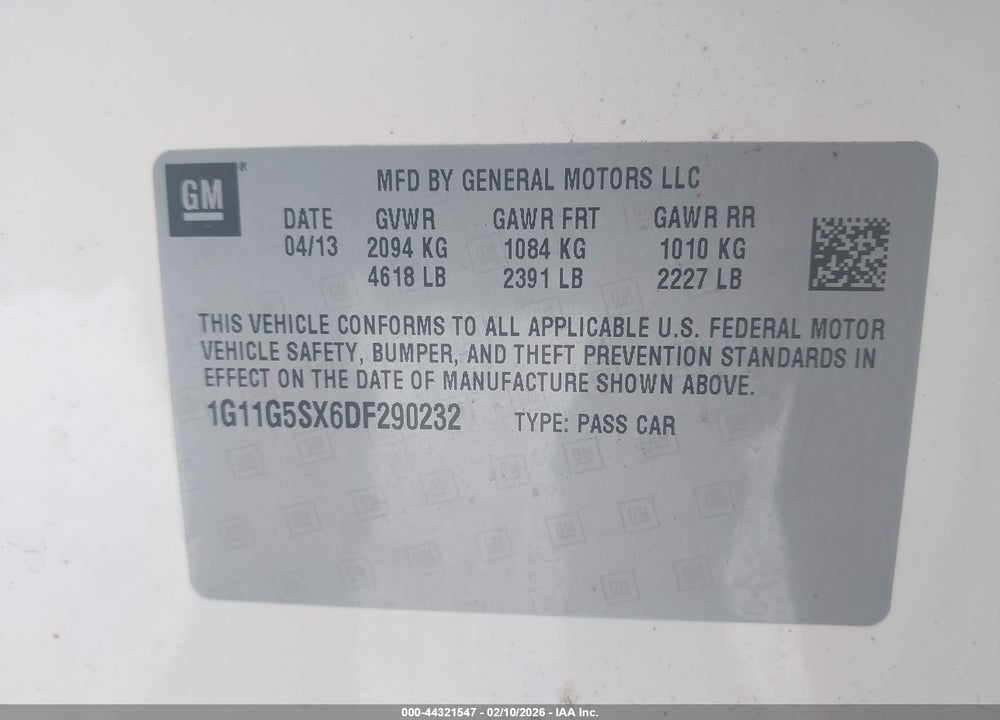 2013 CHEVROLET MALIBU 3LT VIN: 1G11G5SX6DF290232