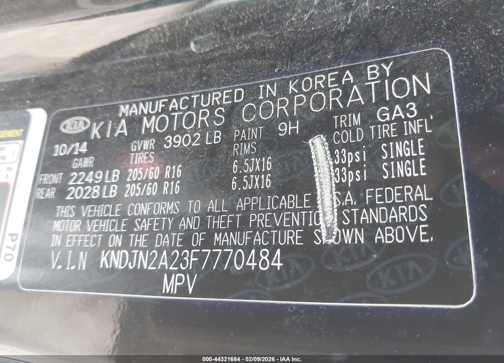 2015 KIA SOUL VIN: KNDJN2A23F7770484