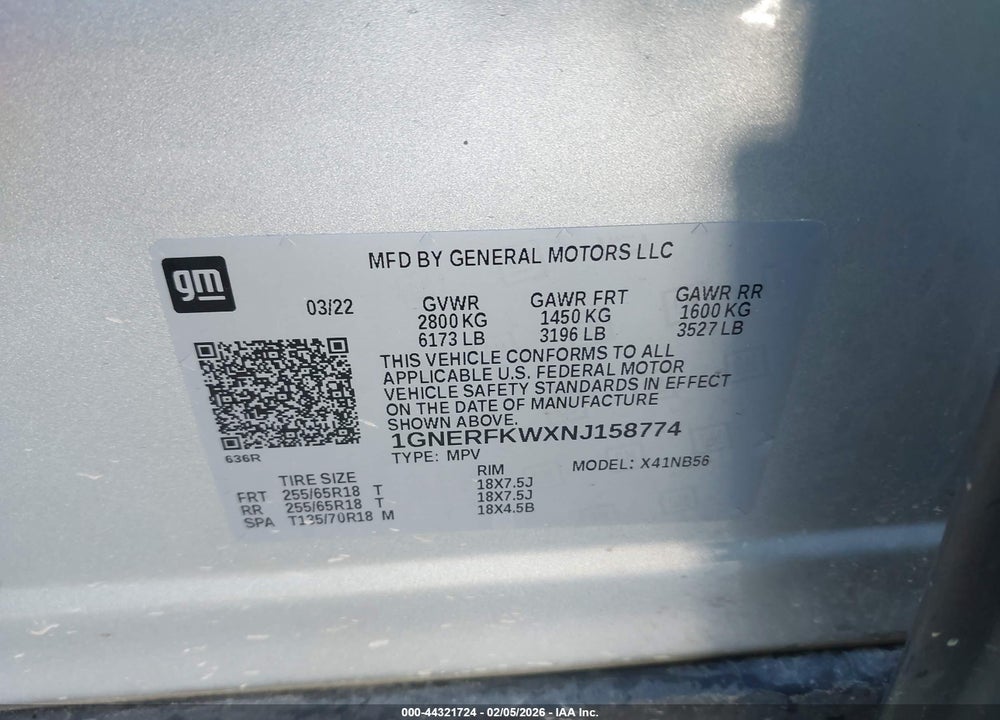 2022 CHEVROLET TRAVERSE FWD LS VIN: 1GNERFKWXNJ158774