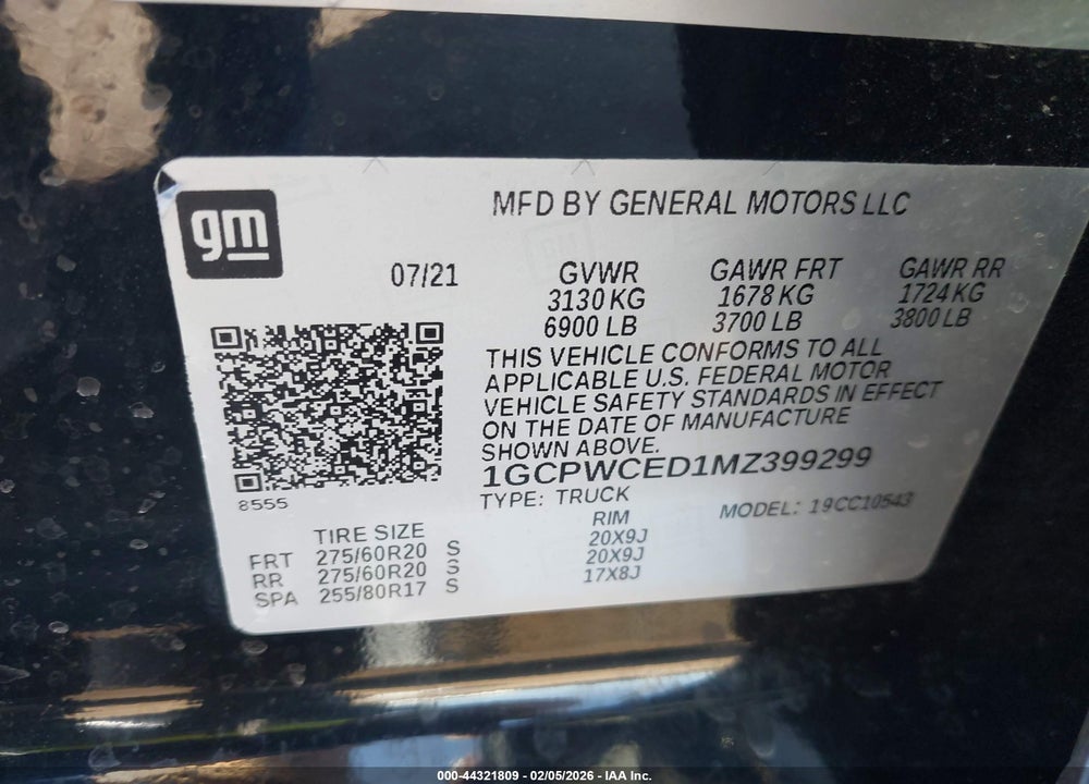 2021 CHEVROLET SILVERADO 1500 2WD  SHORT BED LT VIN: 1GCPWCED1MZ399299