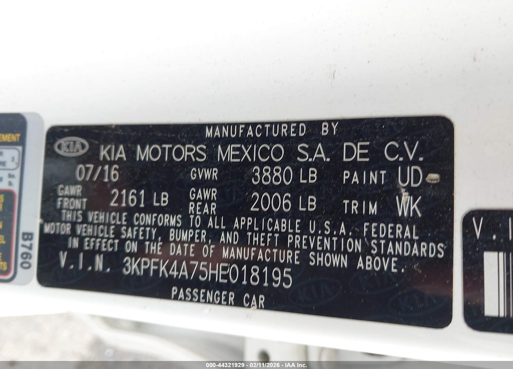 2017 KIA FORTE LX VIN: 3KPFK4A75HE018195