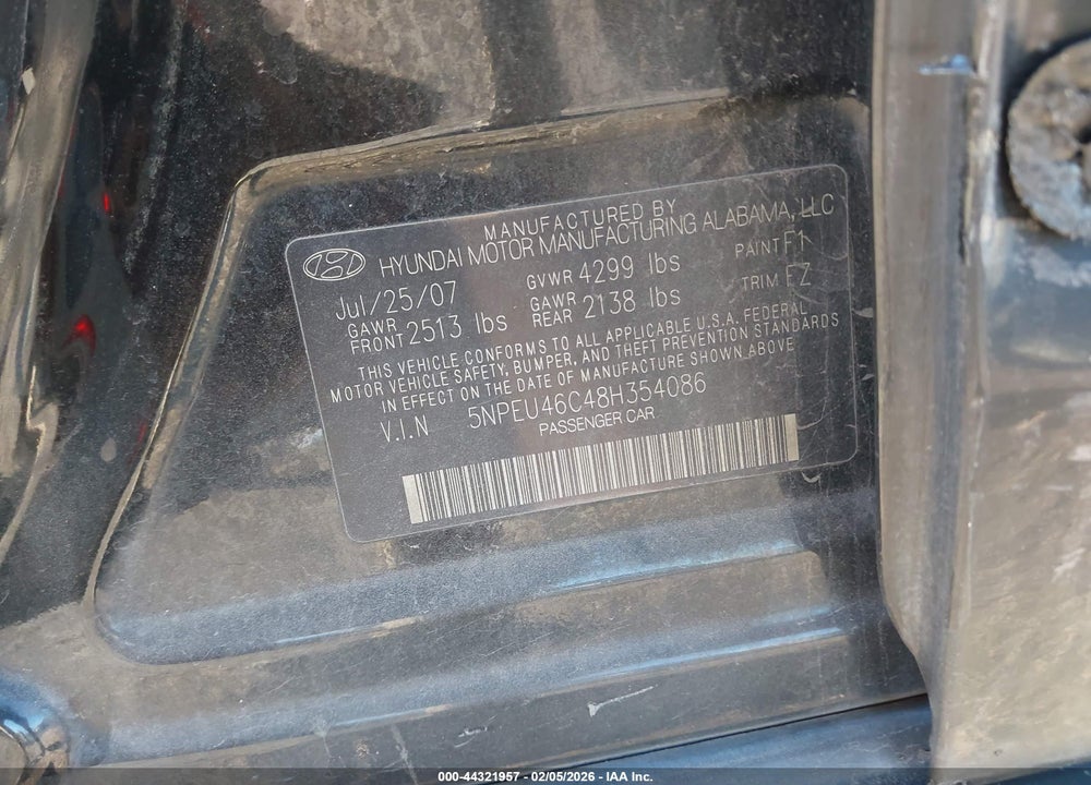 2008 HYUNDAI SONATA LIMITED/SE VIN: 5NPEU46C48H354086