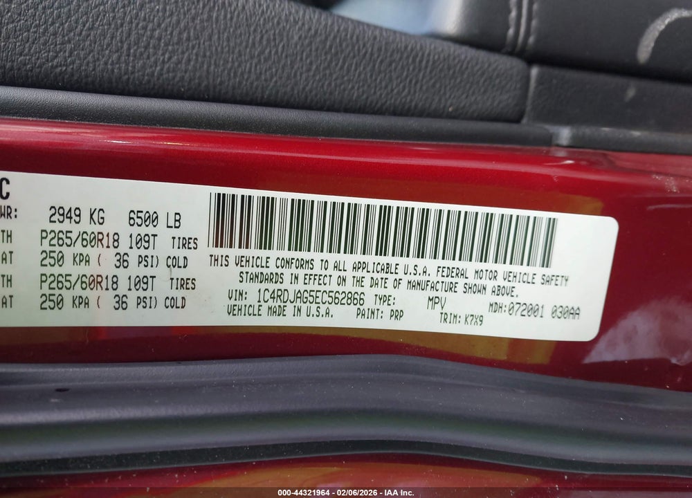 2014 DODGE DURANGO SXT VIN: 1C4RDJAG5EC562866