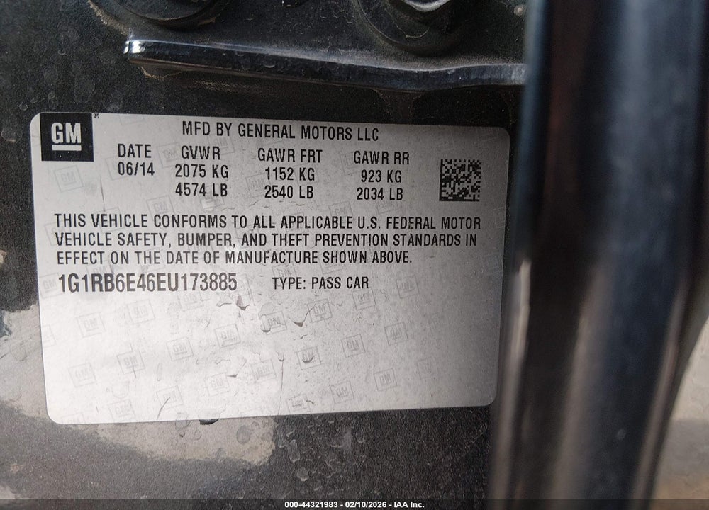 2014 CHEVROLET VOLT VIN: 1G1RB6E46EU173885