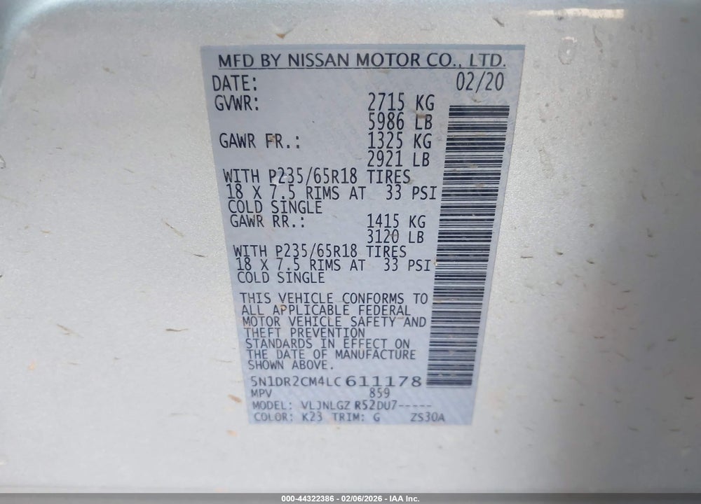 2020 NISSAN PATHFINDER SL 4WD VIN: 5N1DR2CM4LC611178