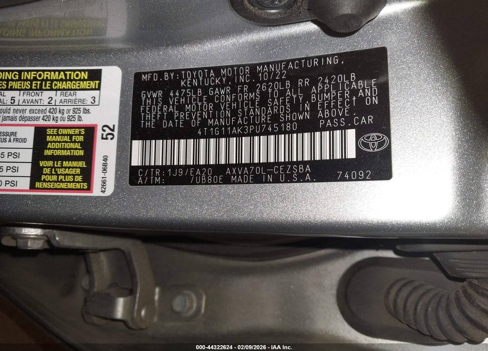 2023 TOYOTA CAMRY SE VIN: 4T1G11AK3PU745180
