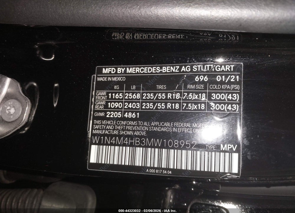 2021 MERCEDES-BENZ GLB 250 4MATIC VIN: W1N4M4HB3MW108952