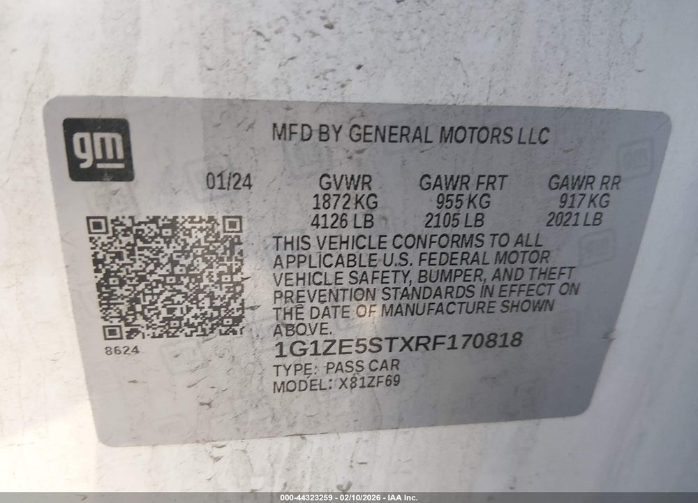 2024 CHEVROLET MALIBU FWD 2LT VIN: 1G1ZE5STXRF170818