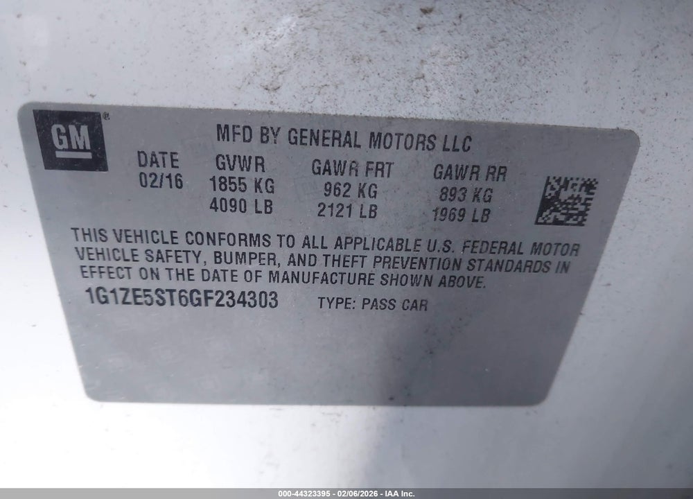 2016 CHEVROLET MALIBU 1LT VIN: 1G1ZE5ST6GF234303