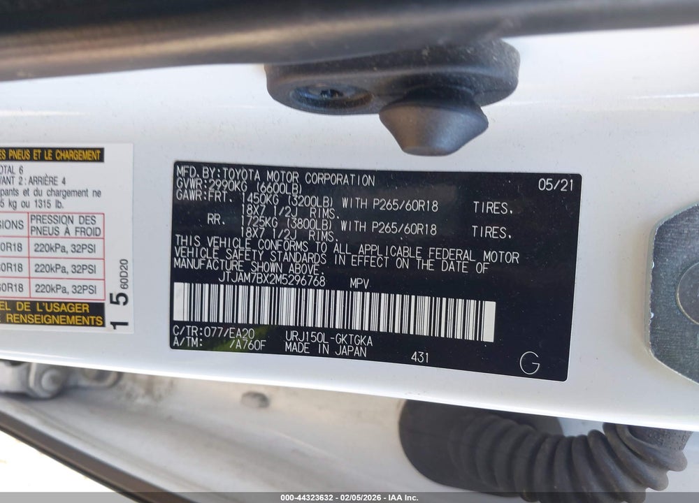 2021 LEXUS GX 460 PREMIUM VIN: JTJAM7BX2M5296768