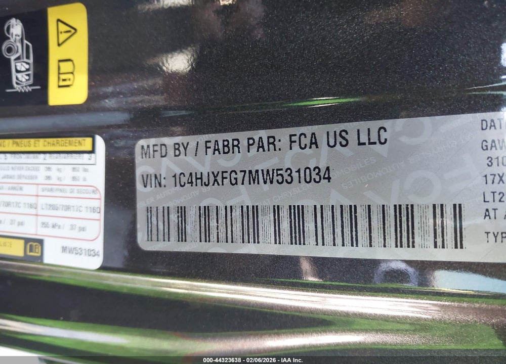 2021 JEEP WRANGLER UNLIMITED RUBICON VIN: 1C4HJXFG7MW531034