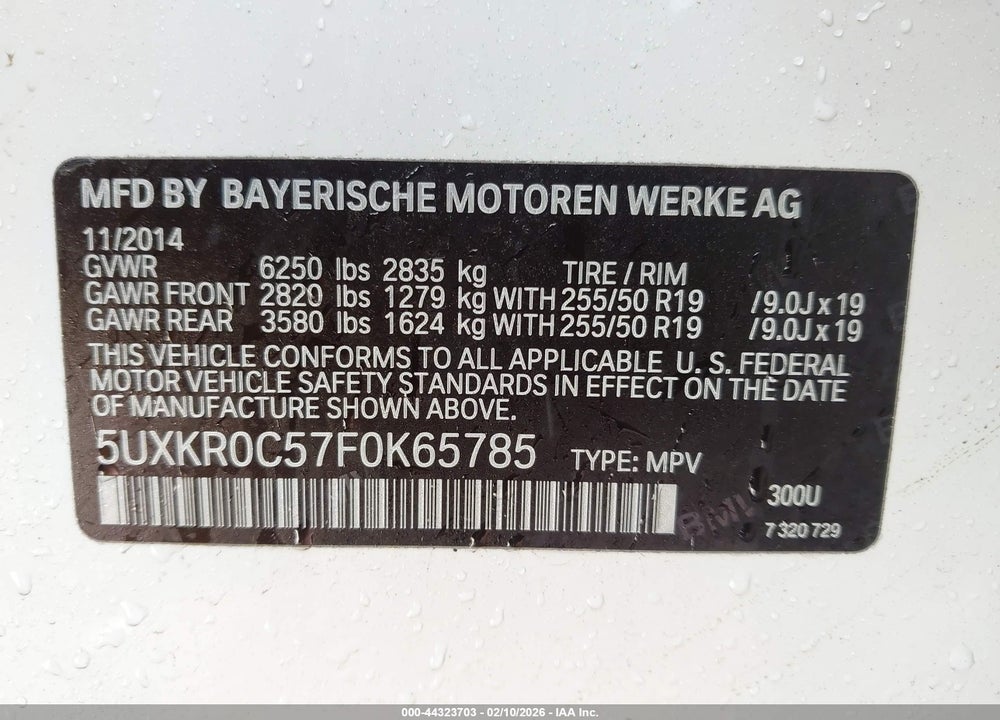 2015 BMW X5 XDRIVE35I VIN: 5UXKR0C57F0K65785