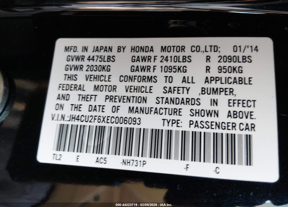 2014 ACURA TSX 2.4 VIN: JH4CU2F6XEC006093