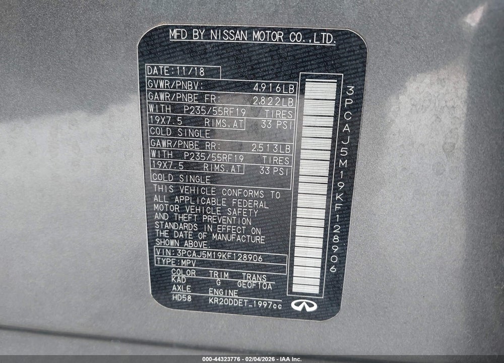 2019 INFINITI QX50 LUXE VIN: 3PCAJ5M19KF128906