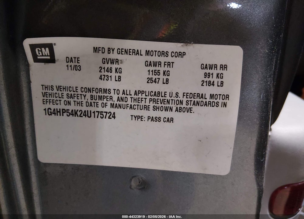 2004 BUICK LESABRE CUSTOM VIN: 1G4HP54K24U175724
