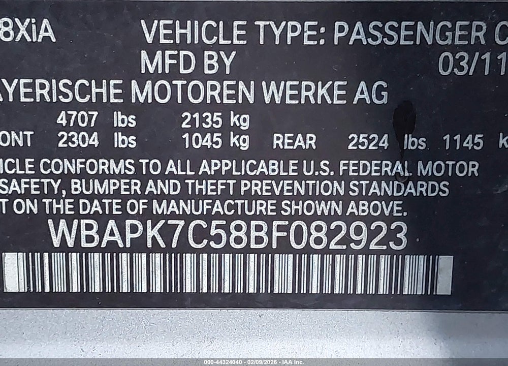 2011 BMW 328I XDRIVE VIN: WBAPK7C58BF082923