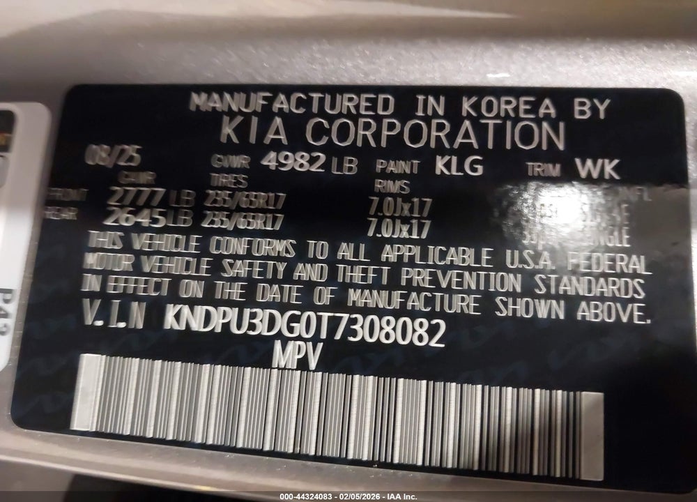 2026 KIA SPORTAGE HYBRID LX VIN: KNDPU3DG0T7308082