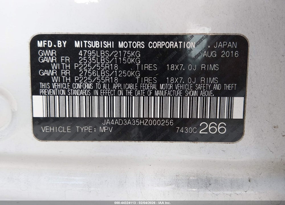 2017 MITSUBISHI OUTLANDER SE VIN: JA4AD3A35HZ000256