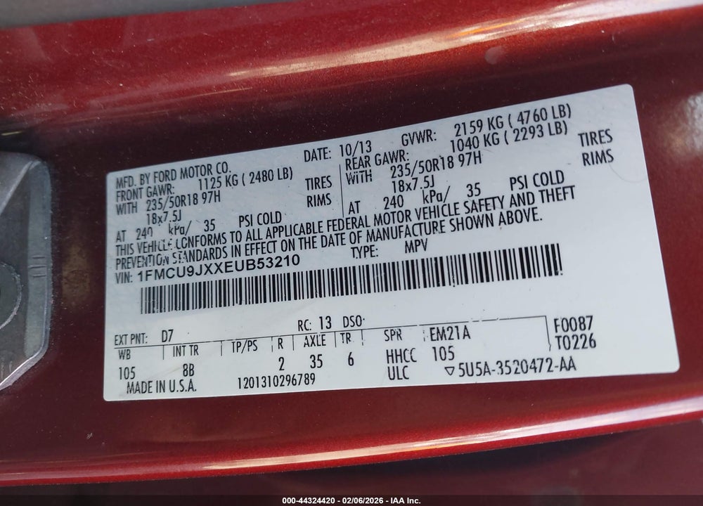 2014 FORD ESCAPE TITANIUM VIN: 1FMCU9JXXEUB53210