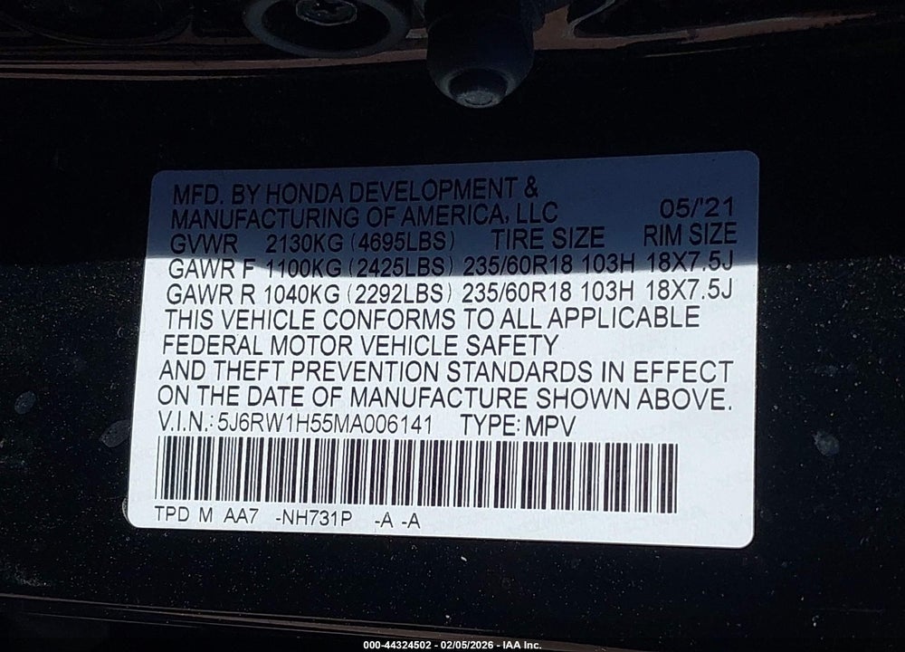 2021 HONDA CR-V 2WD EX VIN: 5J6RW1H55MA006141