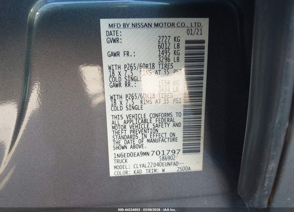 2021 NISSAN FRONTIER SV 4X2 VIN: 1N6ED0EA9MN701797