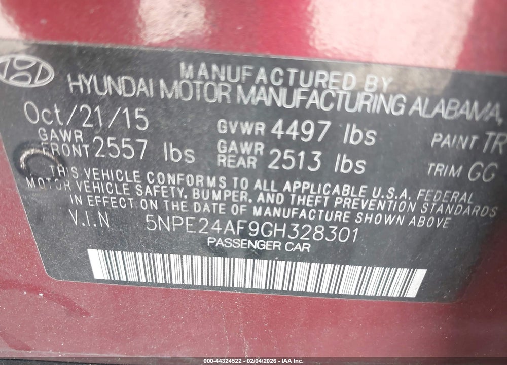 2016 HYUNDAI SONATA SE VIN: 5NPE24AF9GH328301