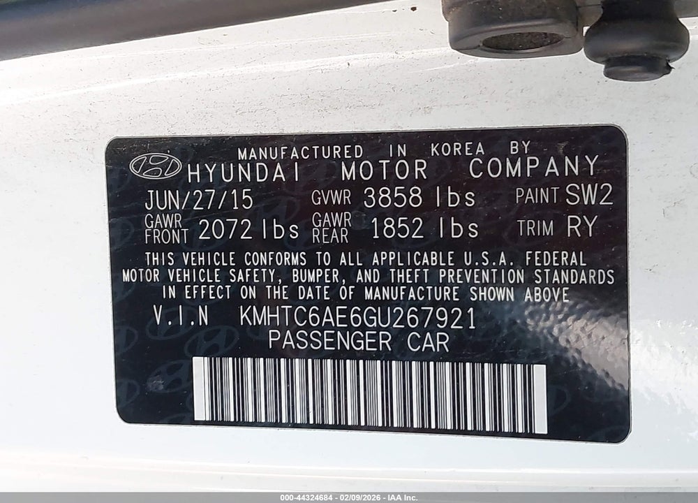 2016 HYUNDAI VELOSTER TURBO VIN: KMHTC6AE6GU267921