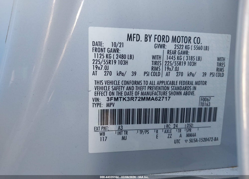 2021 FORD MUSTANG MACH-E PREMIUM VIN: 3FMTK3R72MMA62717