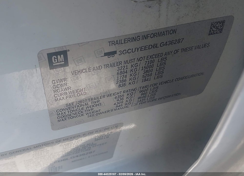2020 CHEVROLET SILVERADO 1500 4WD  SHORT BED RST VIN: 3GCUYEED6LG436287