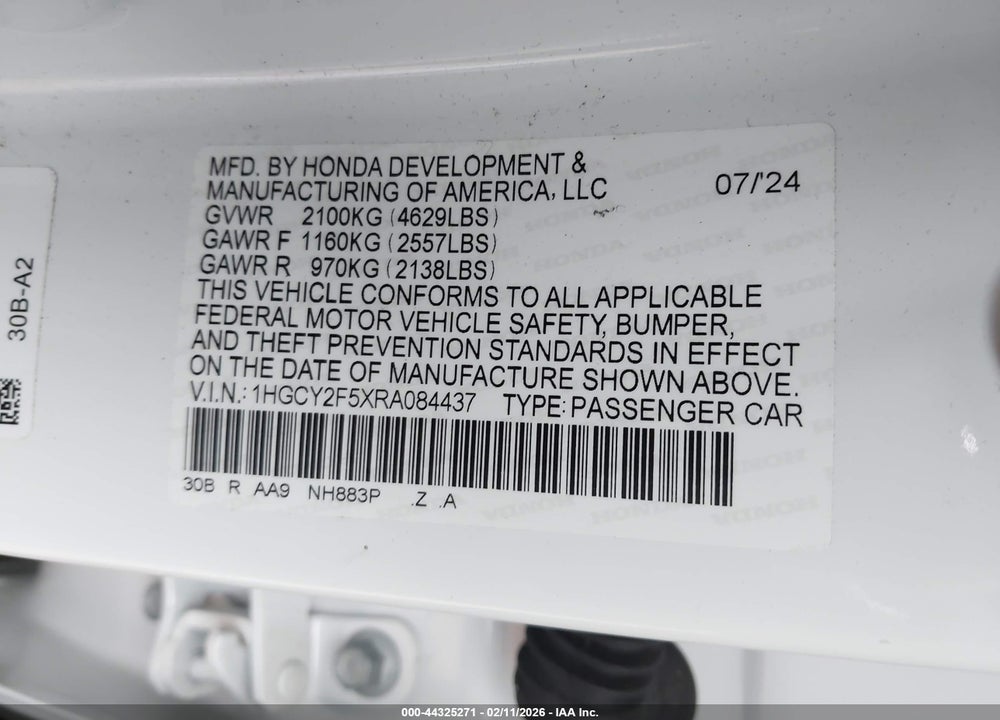 2024 HONDA ACCORD HYBRID SPORT VIN: 1HGCY2F5XRA084437