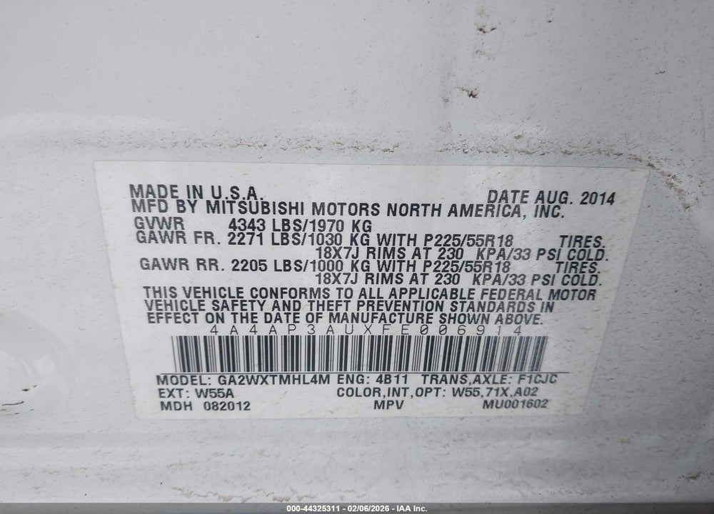 2015 MITSUBISHI OUTLANDER SPORT ES VIN: 4A4AP3AUXFE006914