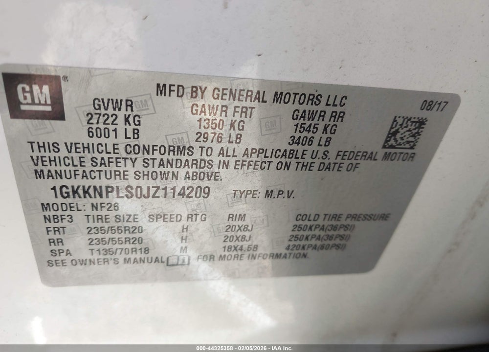 2018 GMC ACADIA DENALI VIN: 1GKKNPLS0JZ114209