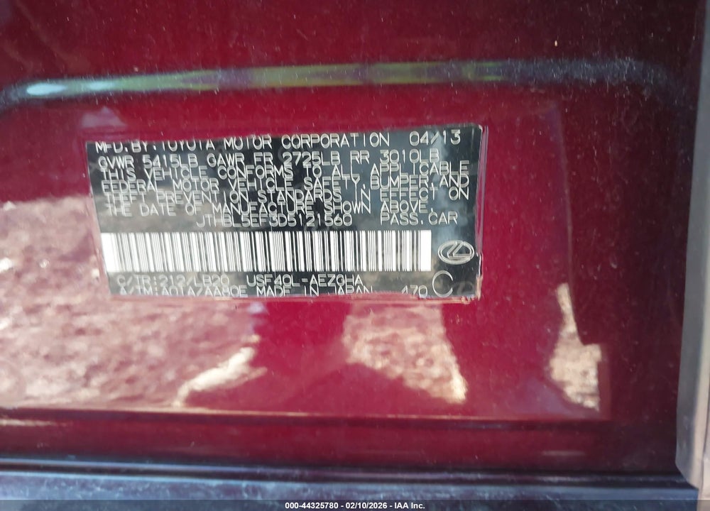 2013 LEXUS LS 460 VIN: JTHBL5EF3D5121560